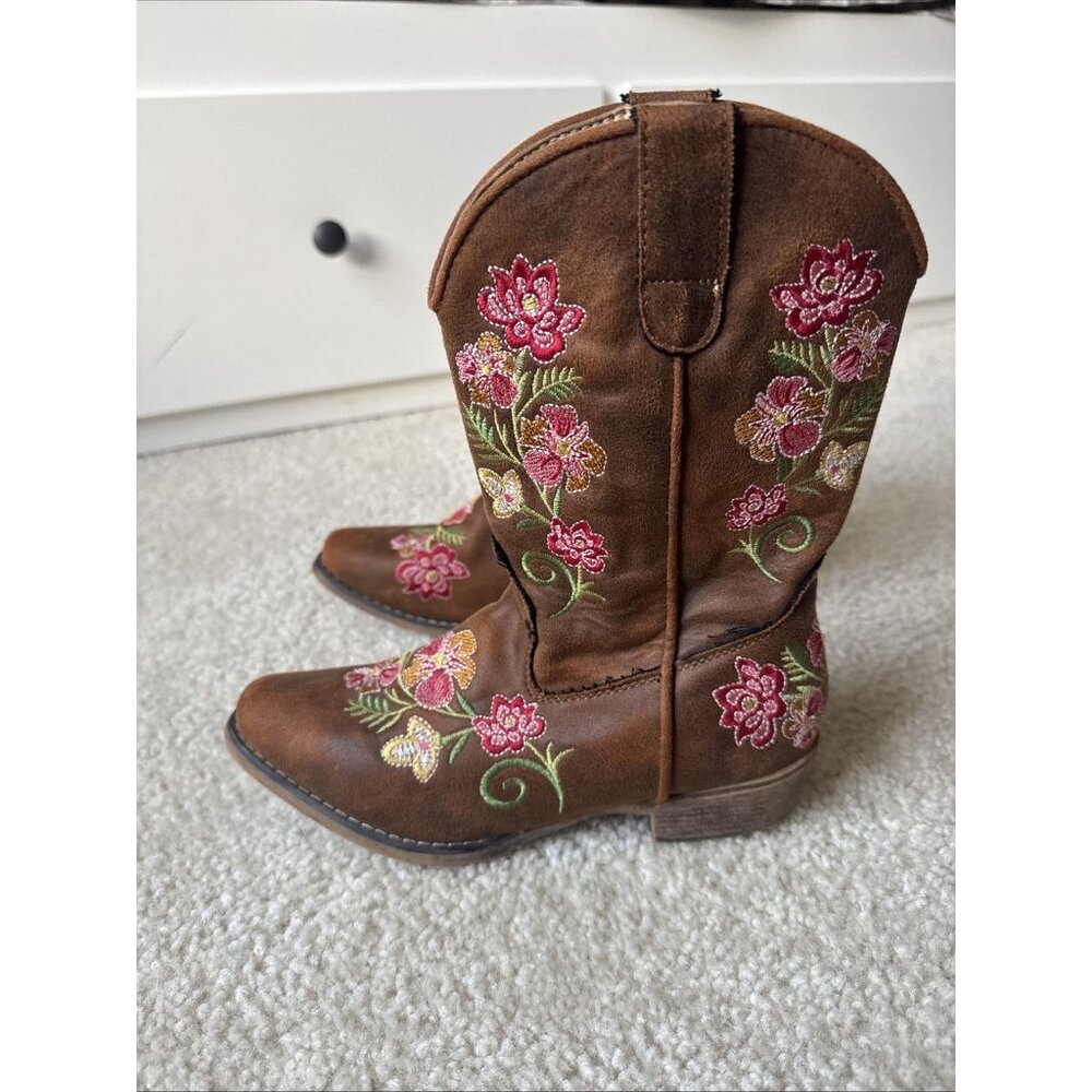 Roper Western Boots Juliet Floral Tan Girls Size 2 09-017-1566-2487 TA